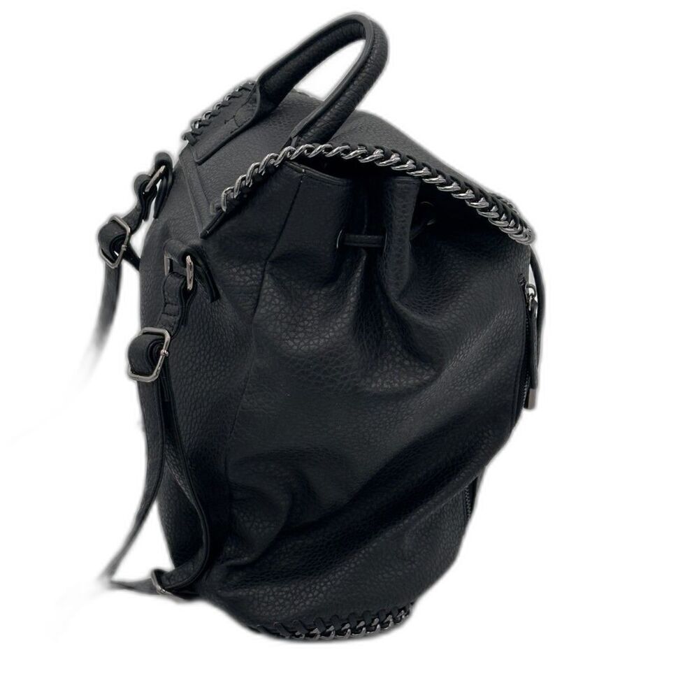 Expressions NYC Black Vegan Leather Backpack w/ Gunmetal Chain Detail NWOT - Picture 6 of 12